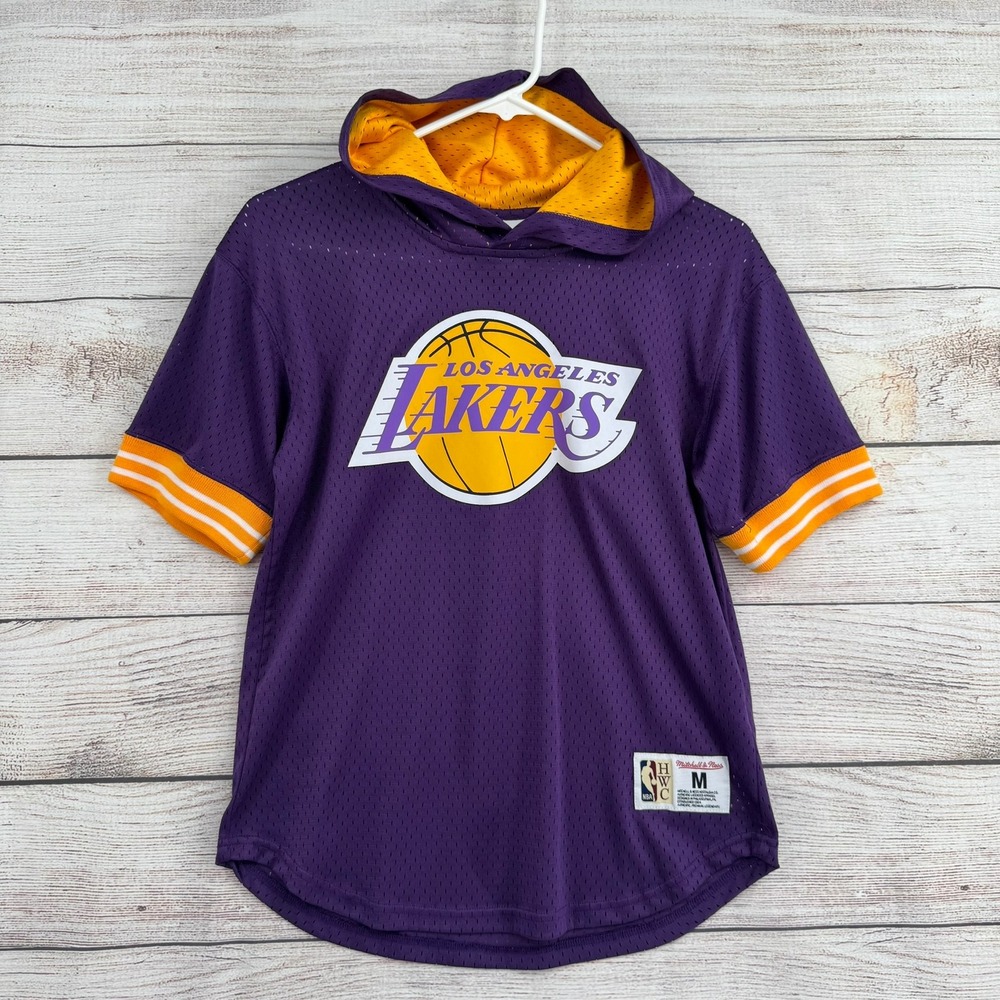 Mitchell & Ness Hooded Jersey Kids M Purple Los Angeles Lakers Mesh Short Sleeve